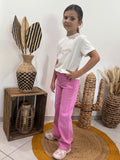 Jeans à jambe large rose foncé - fille