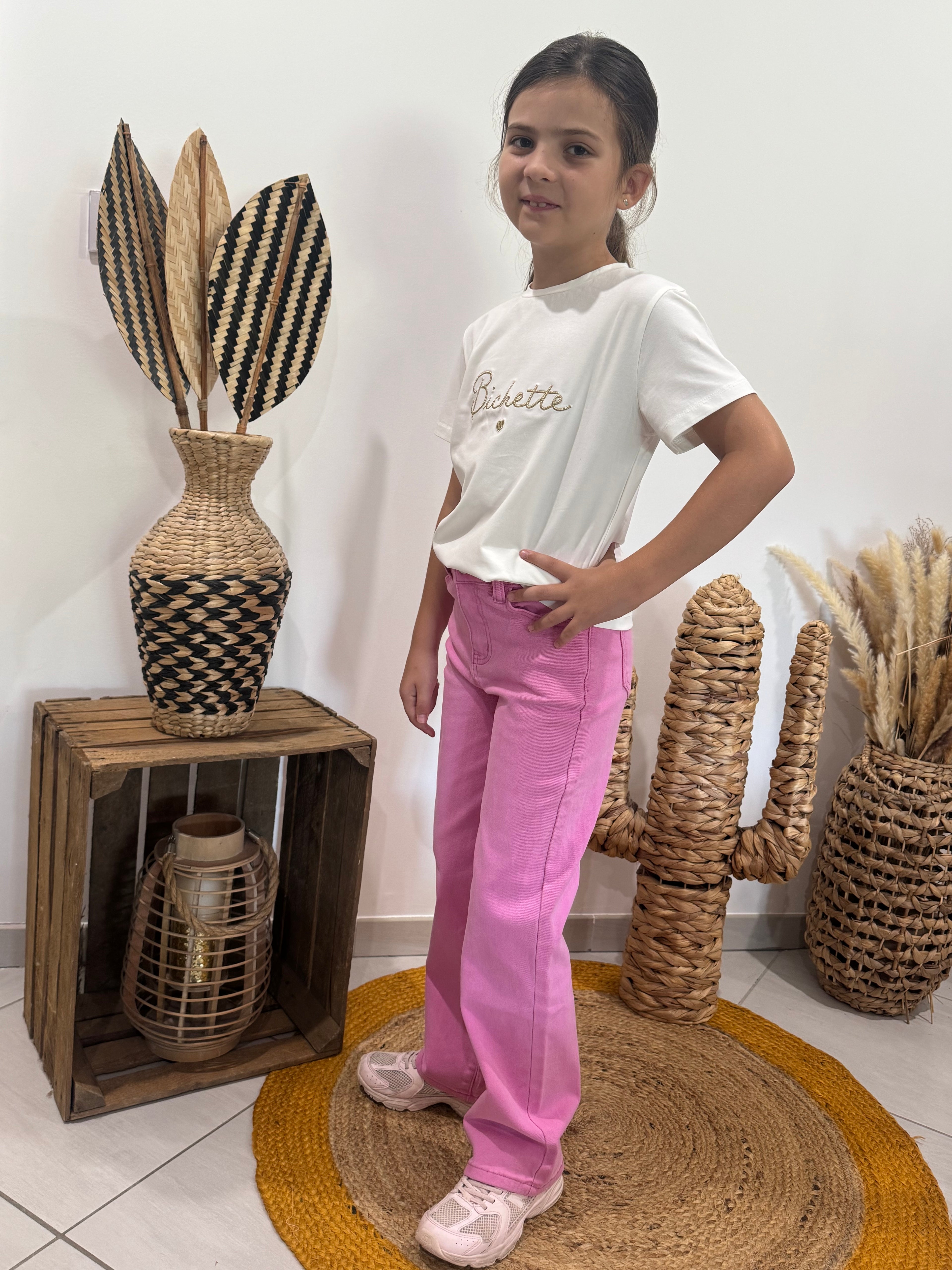 Jeans à jambe large rose foncé - fille