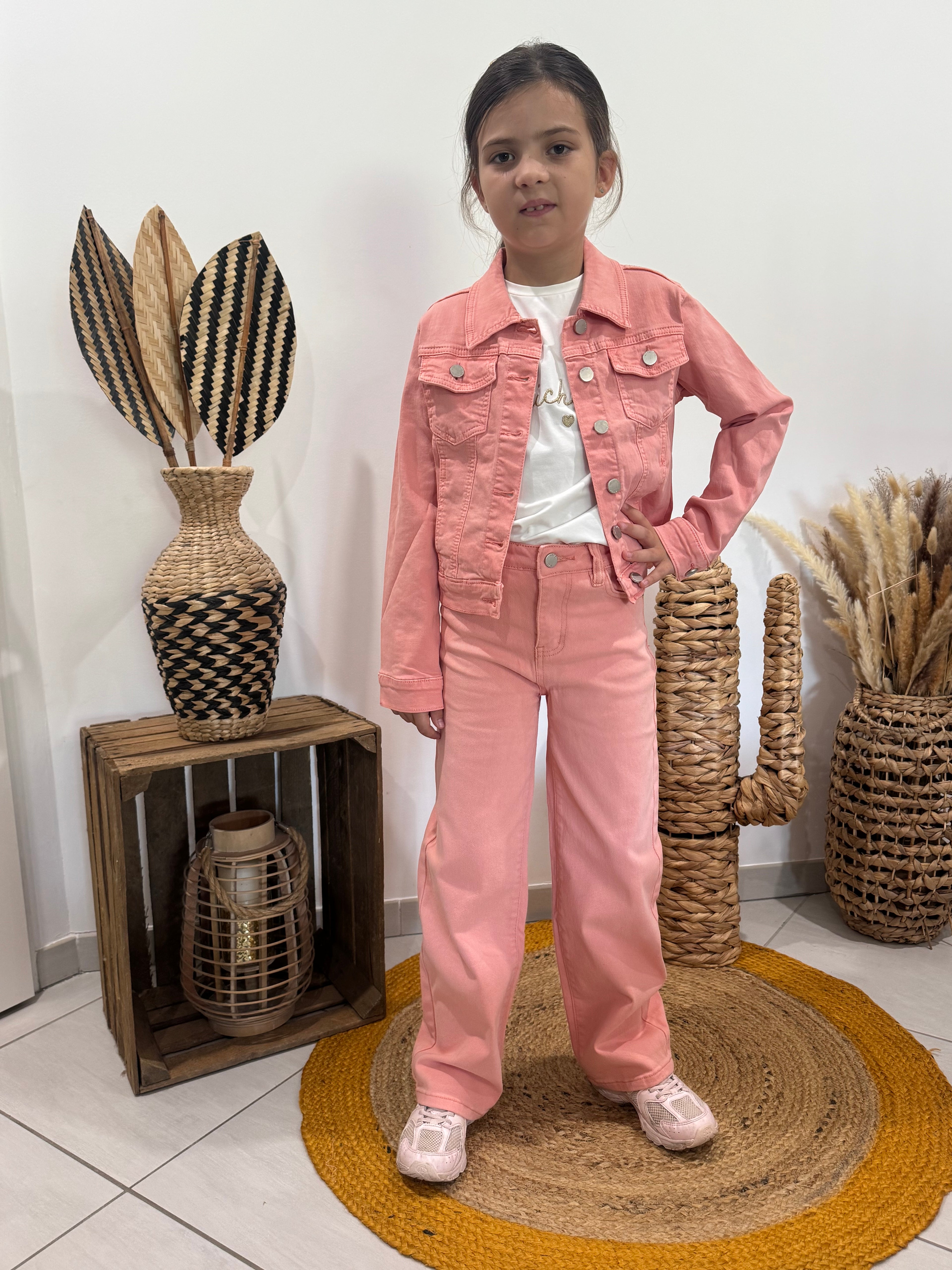 Jeans à jambe large rose clair - fille