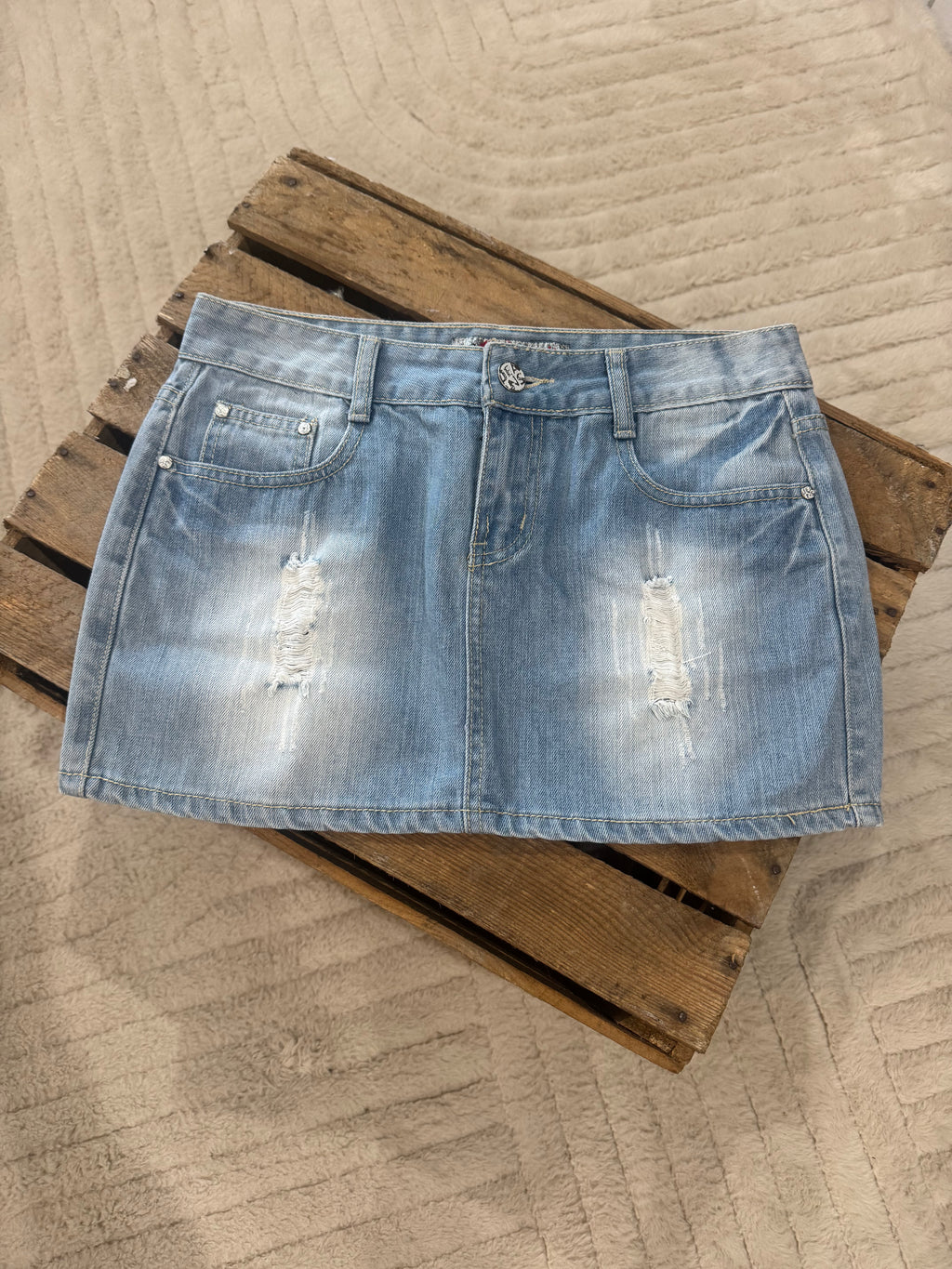 Jupe droite effet blanchi et usé en jeans clair - S ♻️
