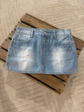 Jupe droite effet blanchi et usé en jeans clair - S ♻️