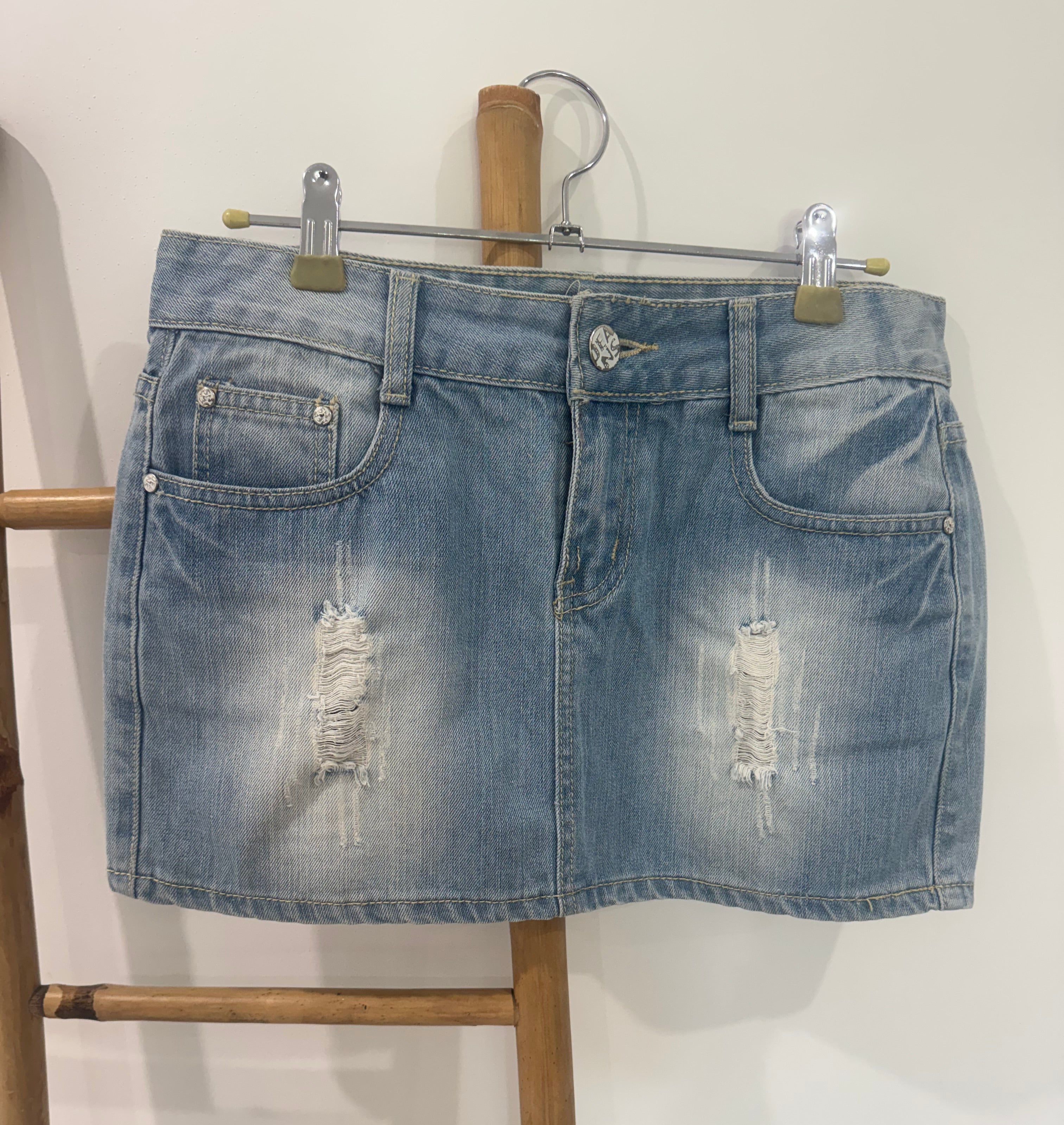 Jupe droite effet blanchi et usé en jeans clair - S ♻️
